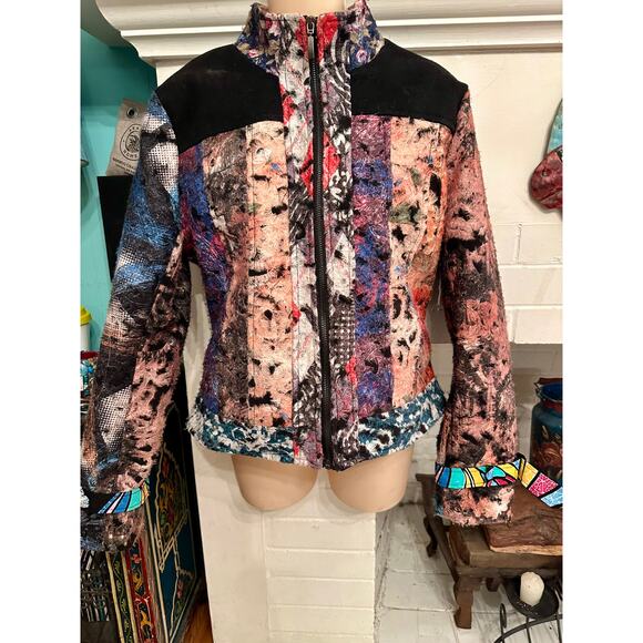 VINTAGE MULTI FABRIC BOHO PATCHWORK JACKET M - Picture 1 of 6
